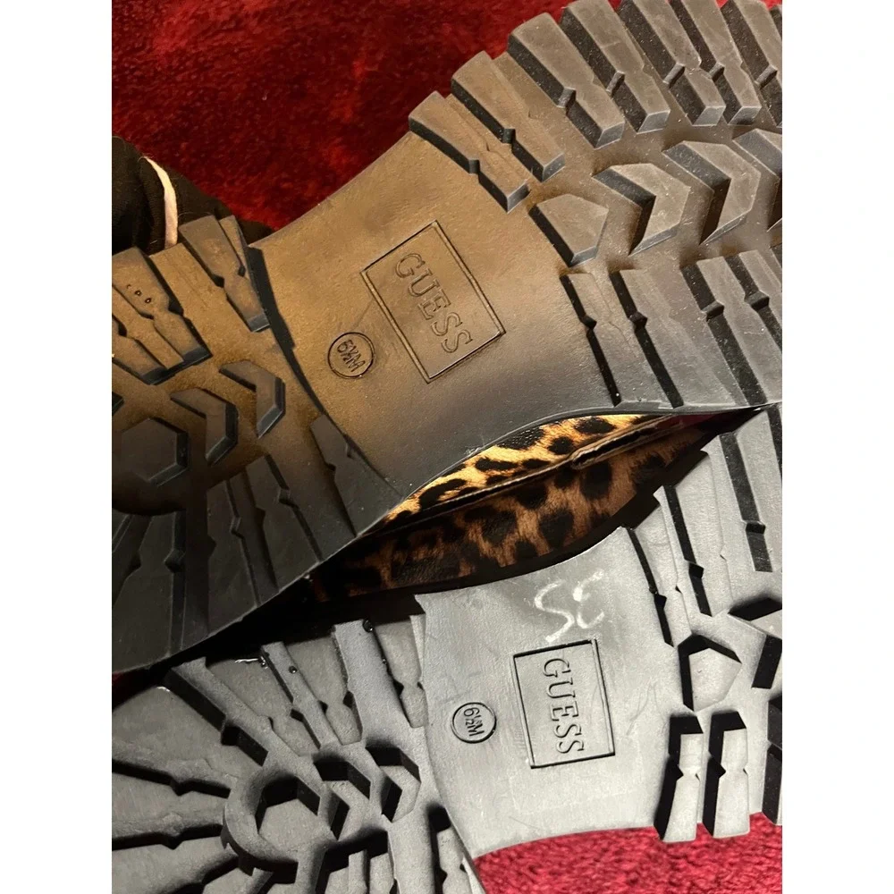 Guess‎ Leopard Print Chain Charm Lug Sole Loafers Womens 6.5M Brown Black